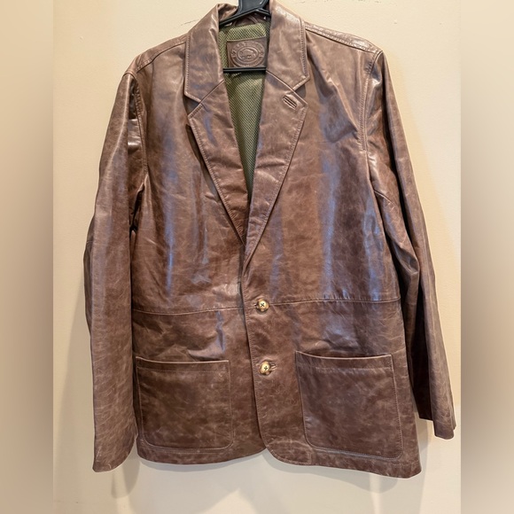Men’s H.S. Trask Bozeman Montana Brown Leather Blazer - Picture 1 of 9